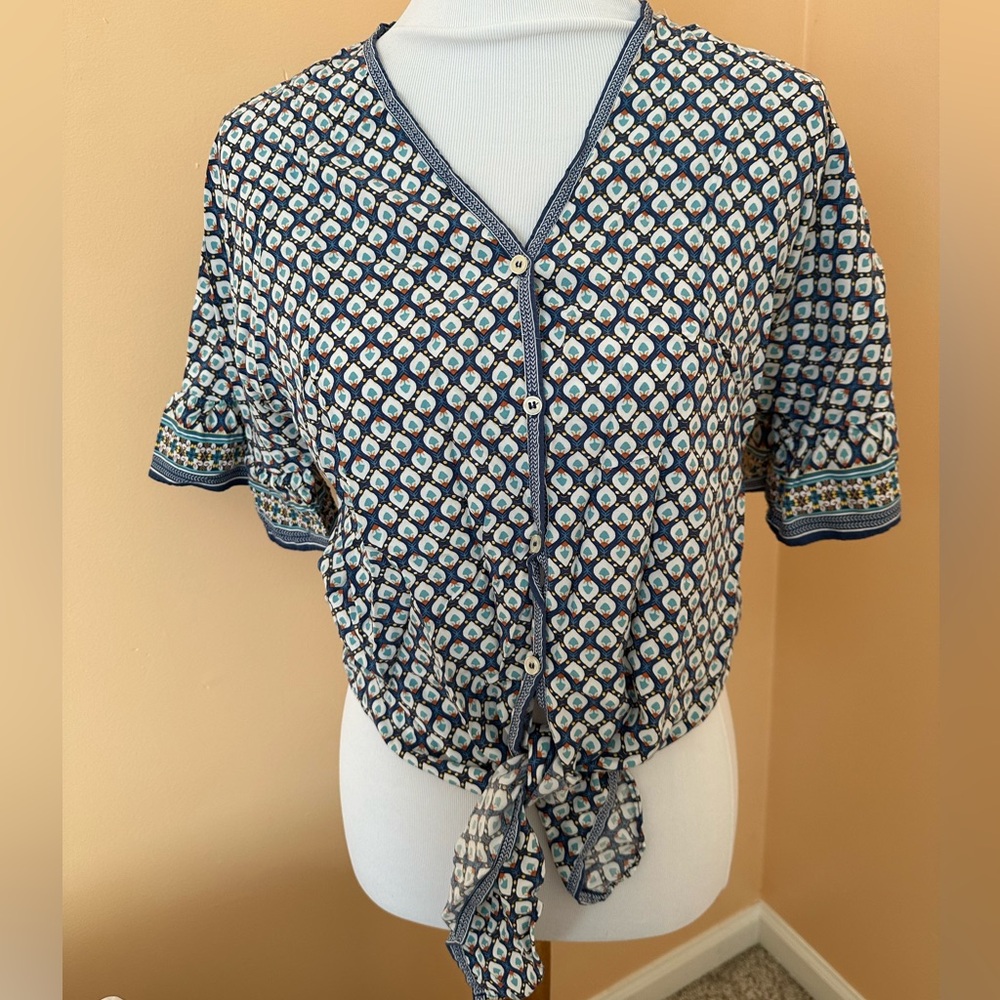 Max Studio Tie Front Button Down Top - image 1